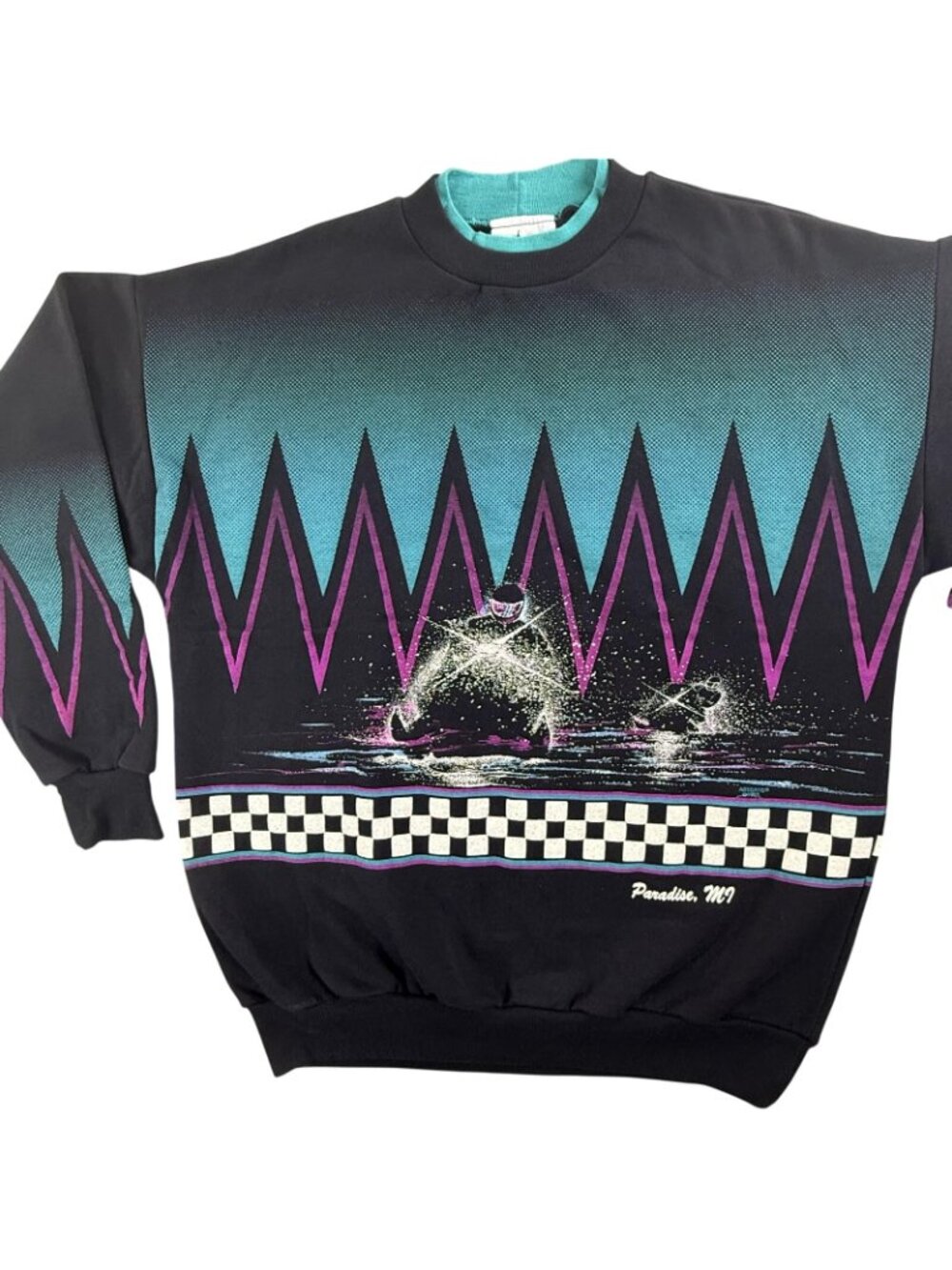Vintage Artisans Sweatshirt Mens XL Black Water Ski Graphic Fleece USA 90s AOP - Picture 7 of 16